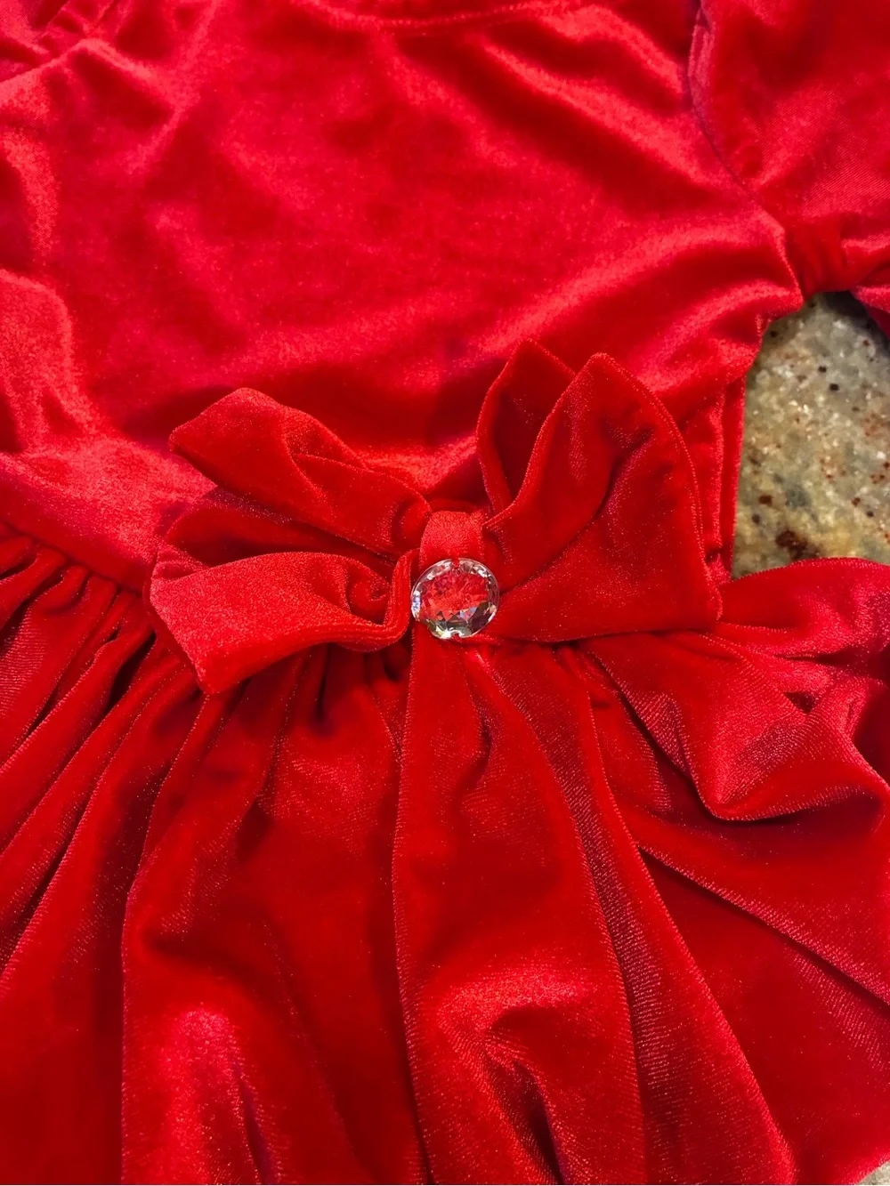 Nannette Red Velvet Bow-Accent Girls Holiday Dress, Size: 12 months